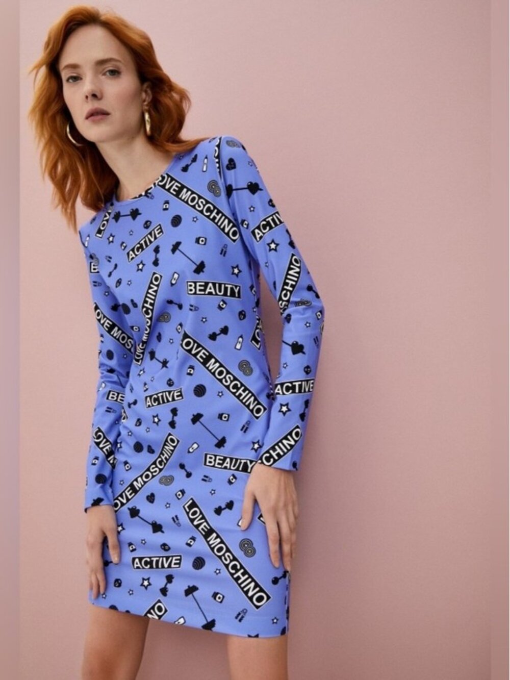 Love Moschino blue graphic print long sleeve dress 4